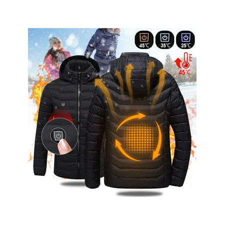 Mens Intelligent Heating USB Hooded Heated Jacket Outerwear Workwear Motorcycle Skiing Snow Winter Warm Warmer Coats Hoodie Breathable Coat Adjustable Valentine's