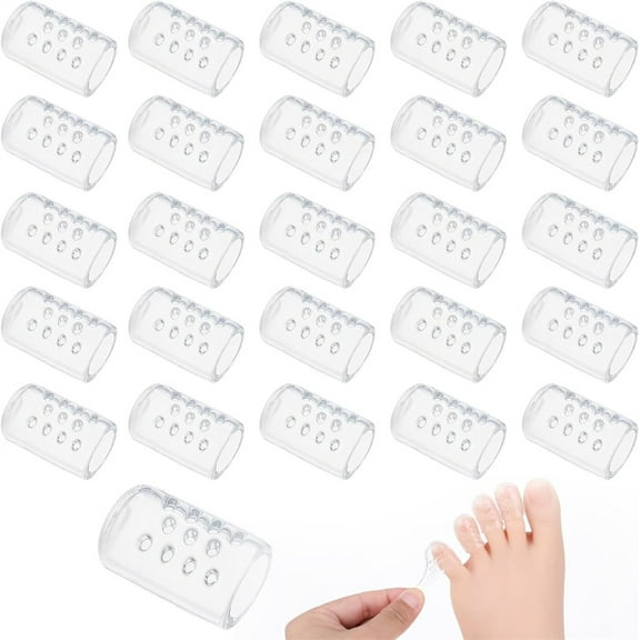 Triani 30Pcs Silicone Anti-Friction Toe Protector 0.39*0.78 Inch Breathable Toe Sleeves Gel Anti-Friction Little Toe Covers Blisters Calluses Corns Protection(Clear)