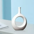 thumbnail image 2 of Jarrón de cerámica decorativo con diseño hueco y maceta moderna para mesa de comedor. Blanco, 2 of 7