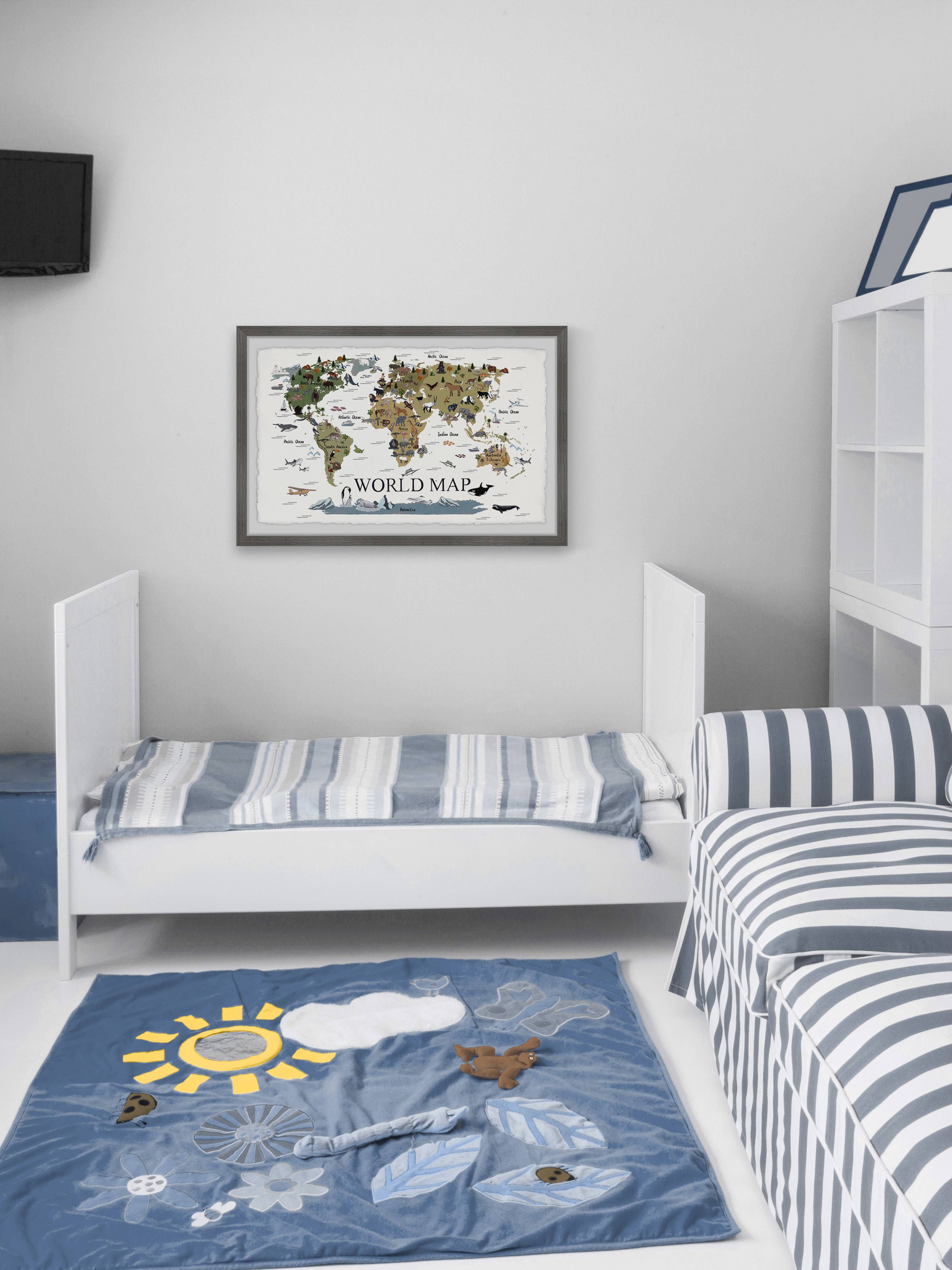 Marmont Hill World Map of Animals Framed Wall Art