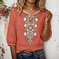 thumbnail image 3 of Vintage Boho Embroidered T Shirts for Women 2026 Summer Casual Elbow Sleeve Cotton Linen V Neck Lightweight Tee Shirt, 3 of 5