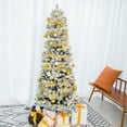 thumbnail image 2 of Senjie Artificial Pencil Trees, White Snow Flocked Christmas Tree with Mental Stand Unlit 6 FT, 2 of 5