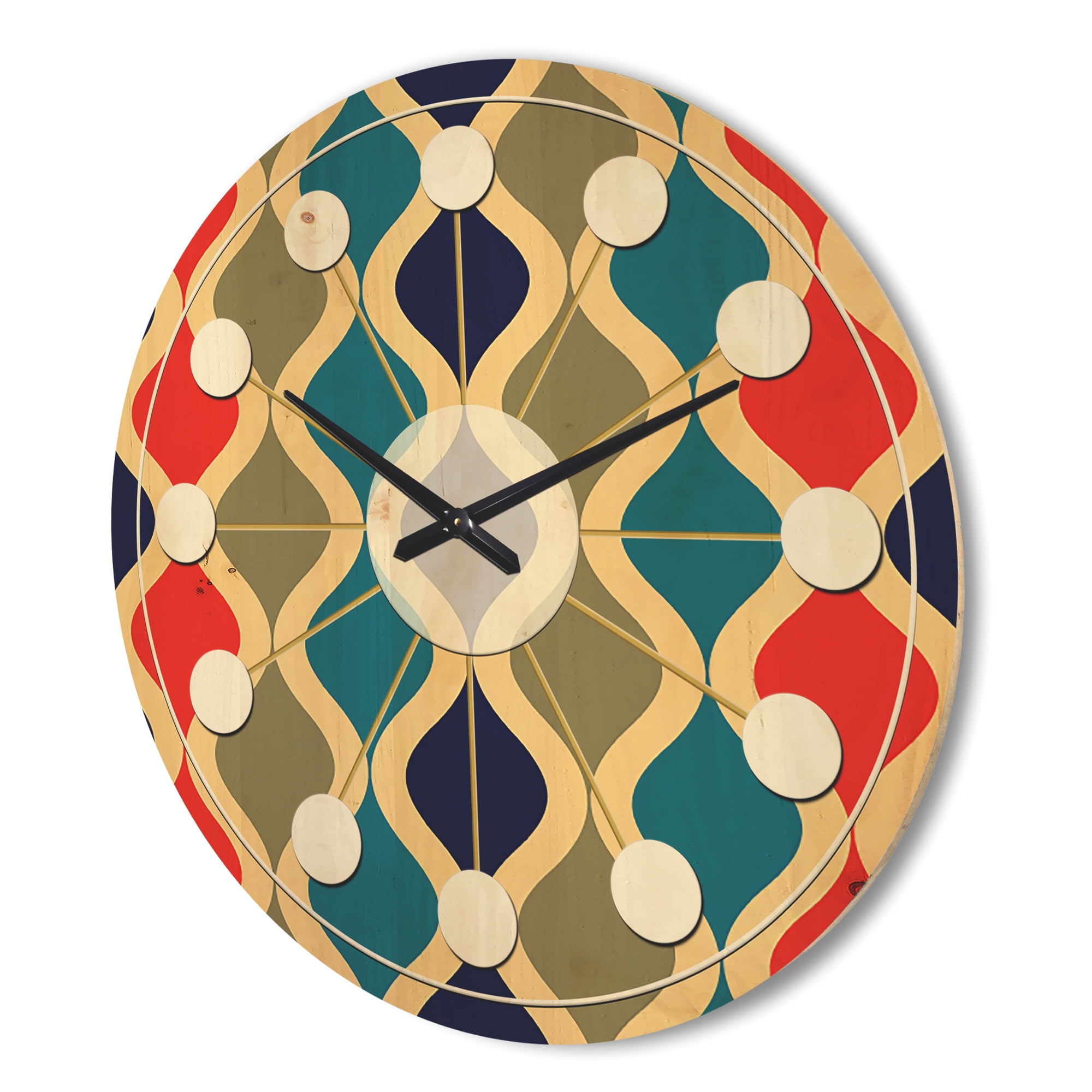 Designart 'Ornamental Retro Design VI' Mid-Century Modern Wood Wall Clock
