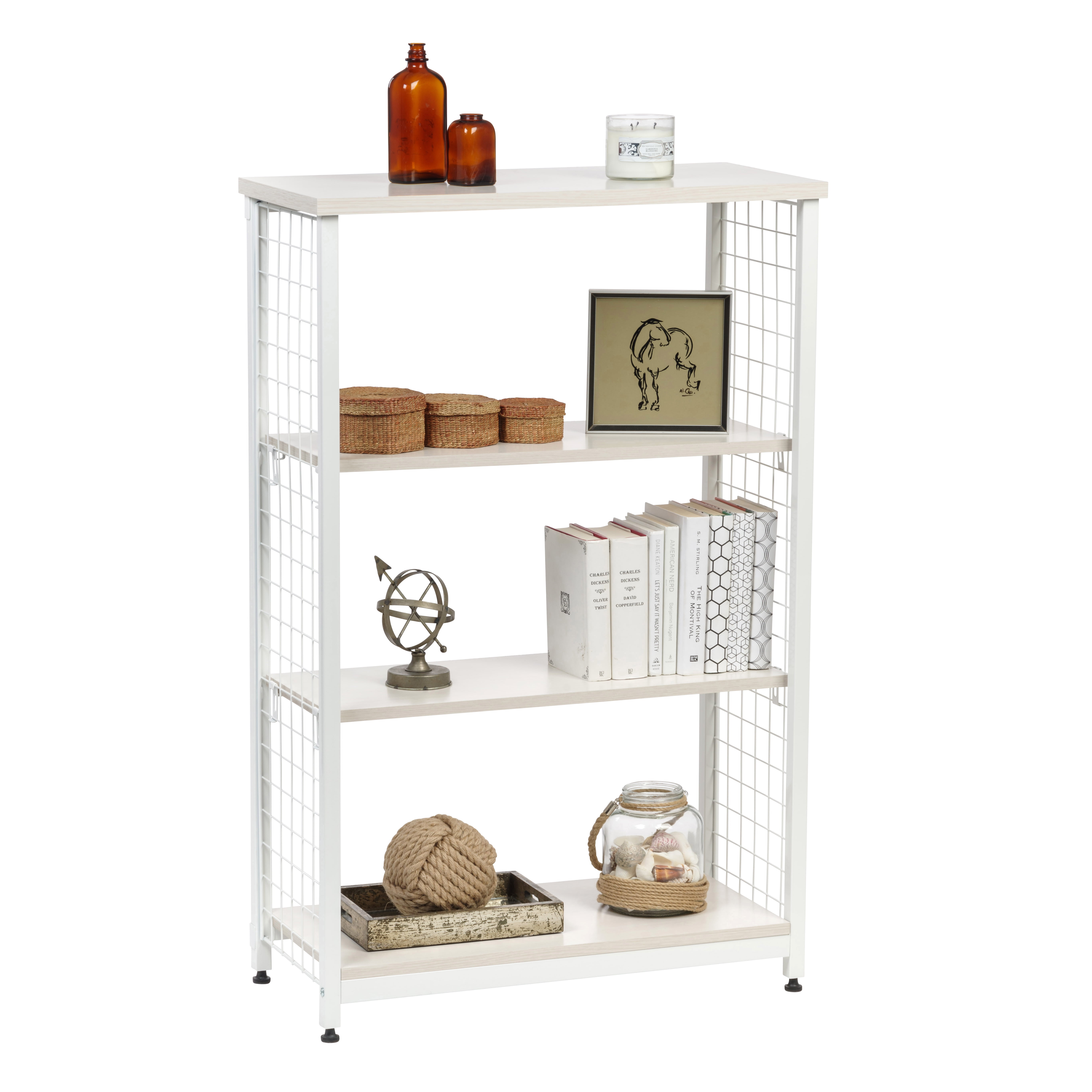 IRIS USA, 3Tier Wide Open Mesh Metal and Wood Shelf, Off White