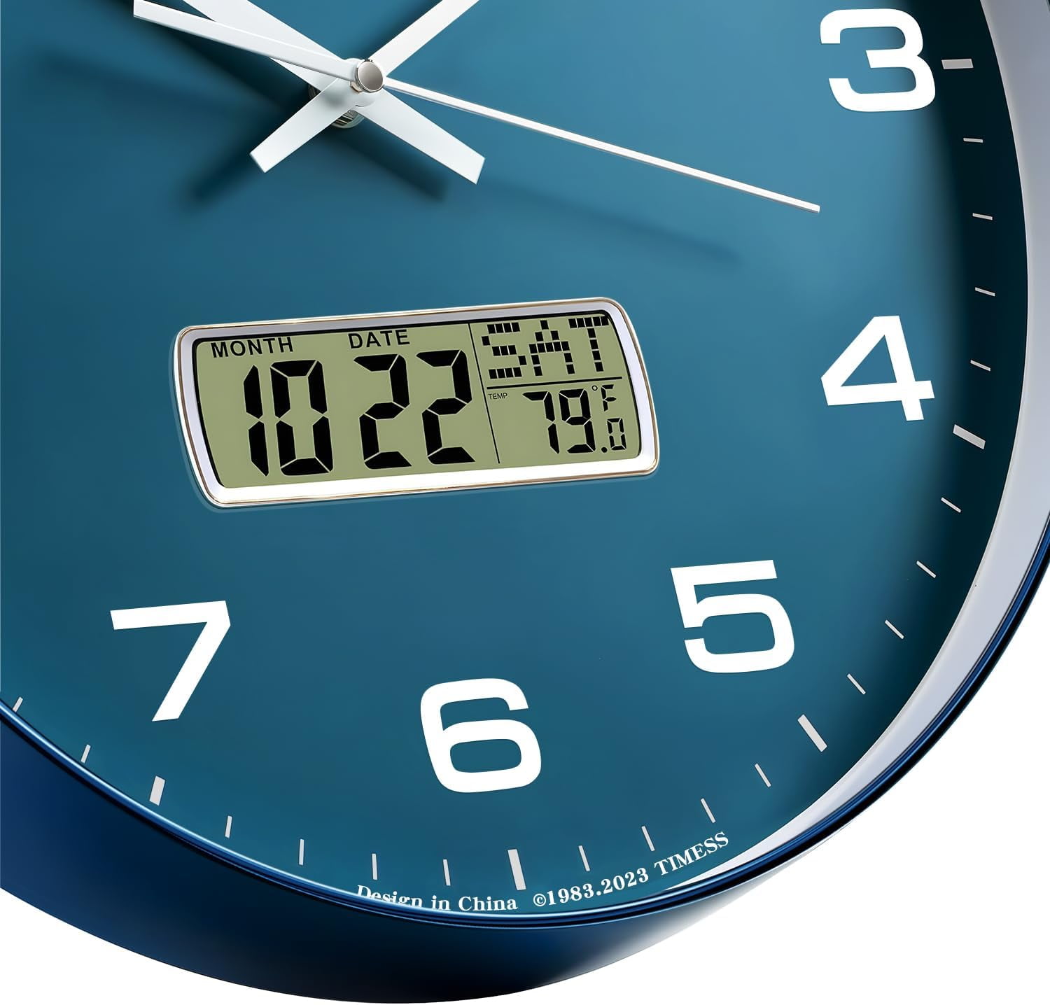 TIMESS 10" Analog Wall Clock with Date Display, Battery Operated Modern Clock for Living Room (Blue)
