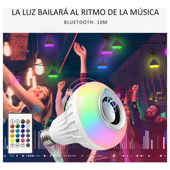Foco Bocina Bluetooth 12w Rgb Bombilla