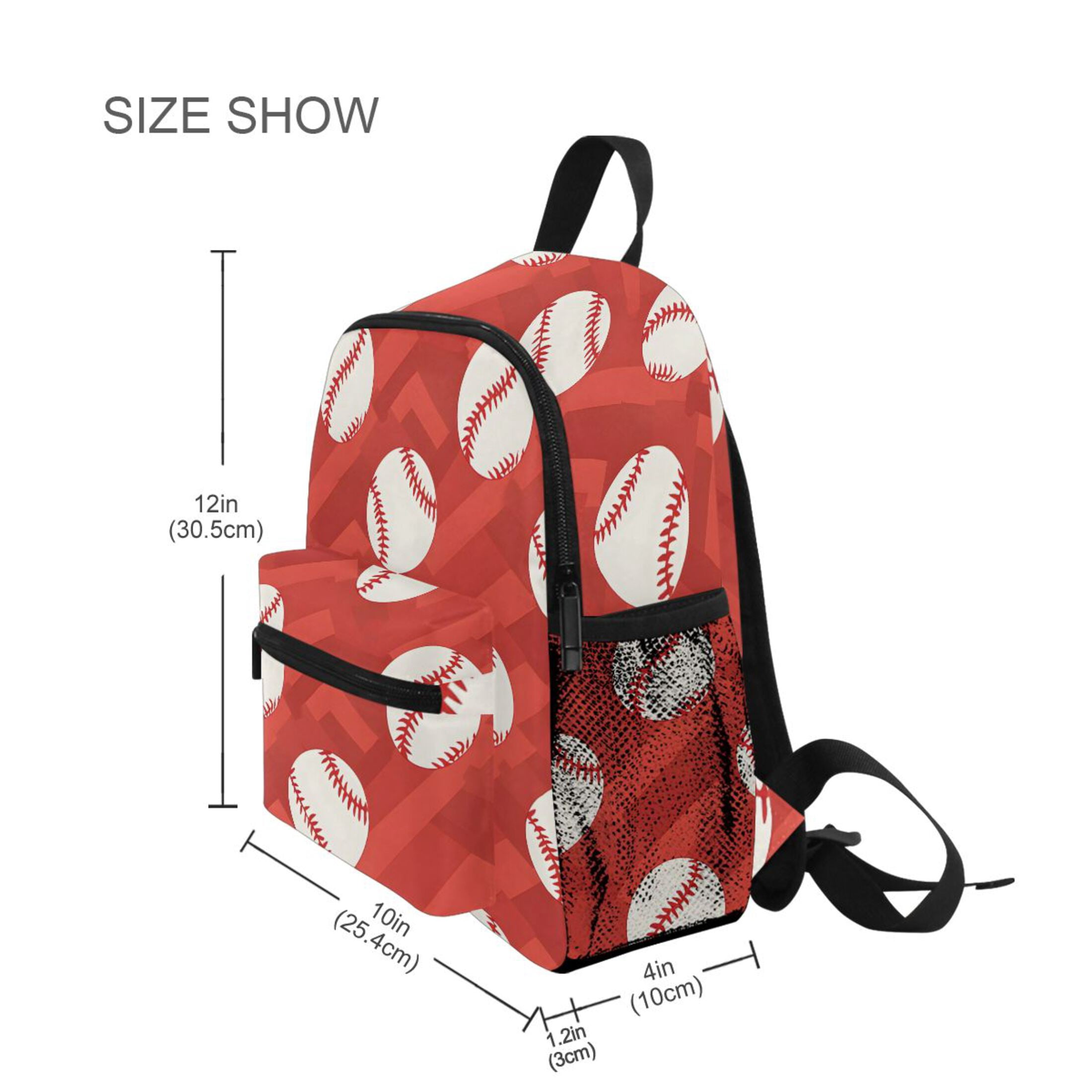 Red Chevron Baseball Pattern Mini Backpack Cute Small Backpack with Chest Strap and Whistle Ages 3-8