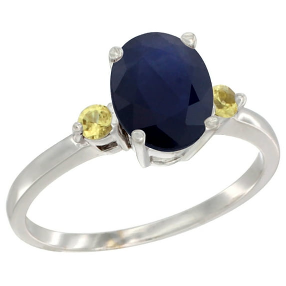 14K White Gold Natural Diffused Ceylon Sapphire Ring Oval 9x7 mm Yellow Sapphire Accent, size 7