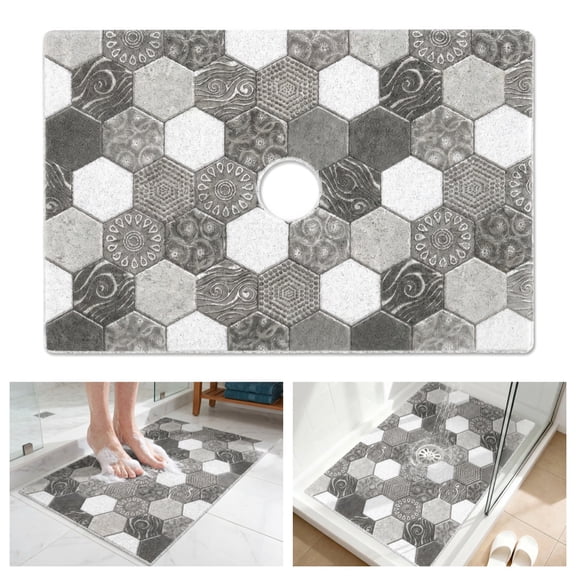Shower Mat Non Slip - 24 x 36 Inch Anti Slip Shower Mat with Drain Hole, Soft Loofah Massage Bath Mat for Inside Shower, Quick Drying