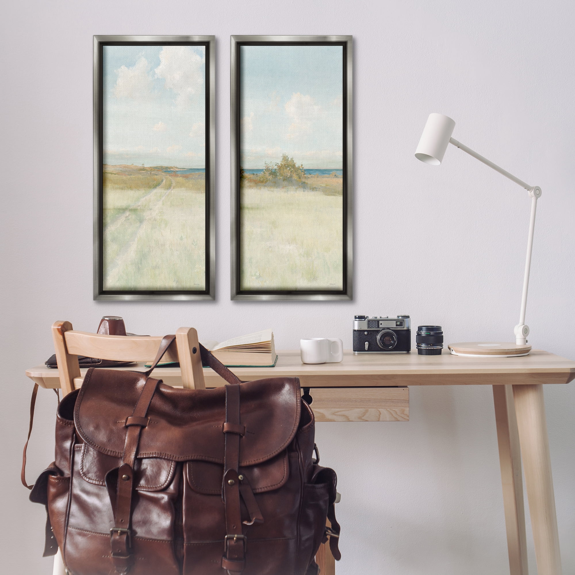Stupell Industries Grass Path to Beach Alcove Landscape & Nature Painting Gray Floater Framed Canvas Art Print Wall Art, 14 x 31, Set of 2