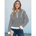 thumbnail image 2 of Women Striped Half Zip Long Sleeve Ribbed Knit Pullover Comfy Casual Light-Weight Tops Fall Fashion, 2 of 6