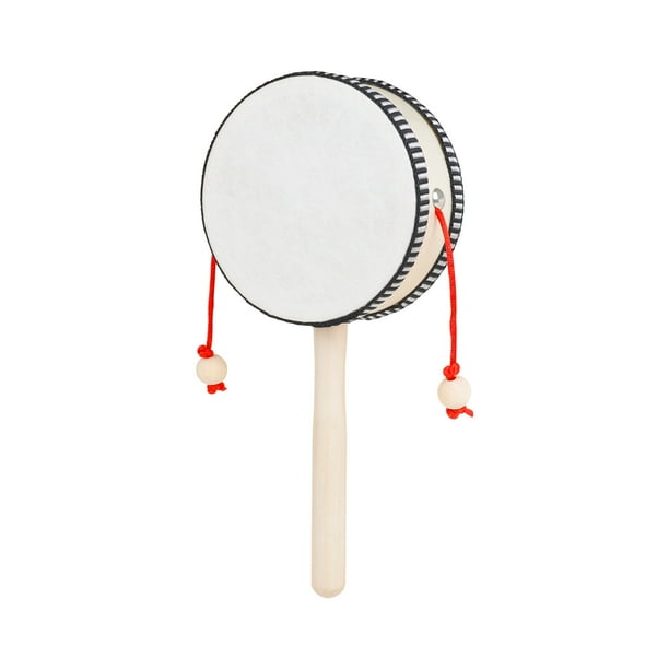 Tambor sonajero Tambor de sonajero de 4 pulgadas, tambor de agitación de madera, tambor giratorio de sonajero, tambor de agitación manual, instrumentos musicales de mano para bebé, niño y niño TOMSHOO Tambor sonajero