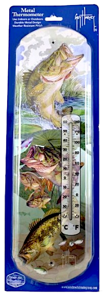 Thermometer Hanging Metal ~ 22 Gauge Metal Lithograph Print Measures 5" x 17" Indoors or Outdoors {Guy Harvey Fish}