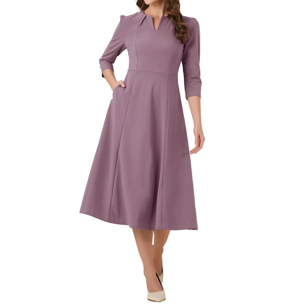 Vestido de trabajo para mujeres INSPIRE CHIC, corte A, mangas 3/4, vestido midi elegante, púrpura y gris, talla XL