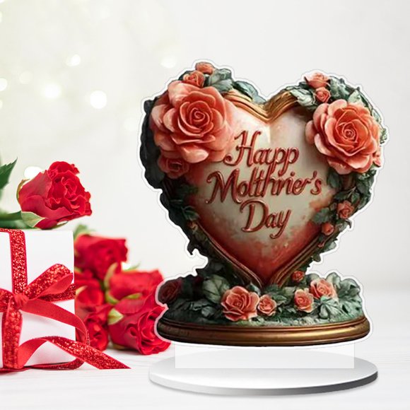 CY5O5ee Mom Nous t'Aimons Cadeau de Fête des Mères pour Maman Grand-Mère de la Part de Fille Fils Petits-Enfants Centre de Table en Acrylique Figurine Décorative de Collection