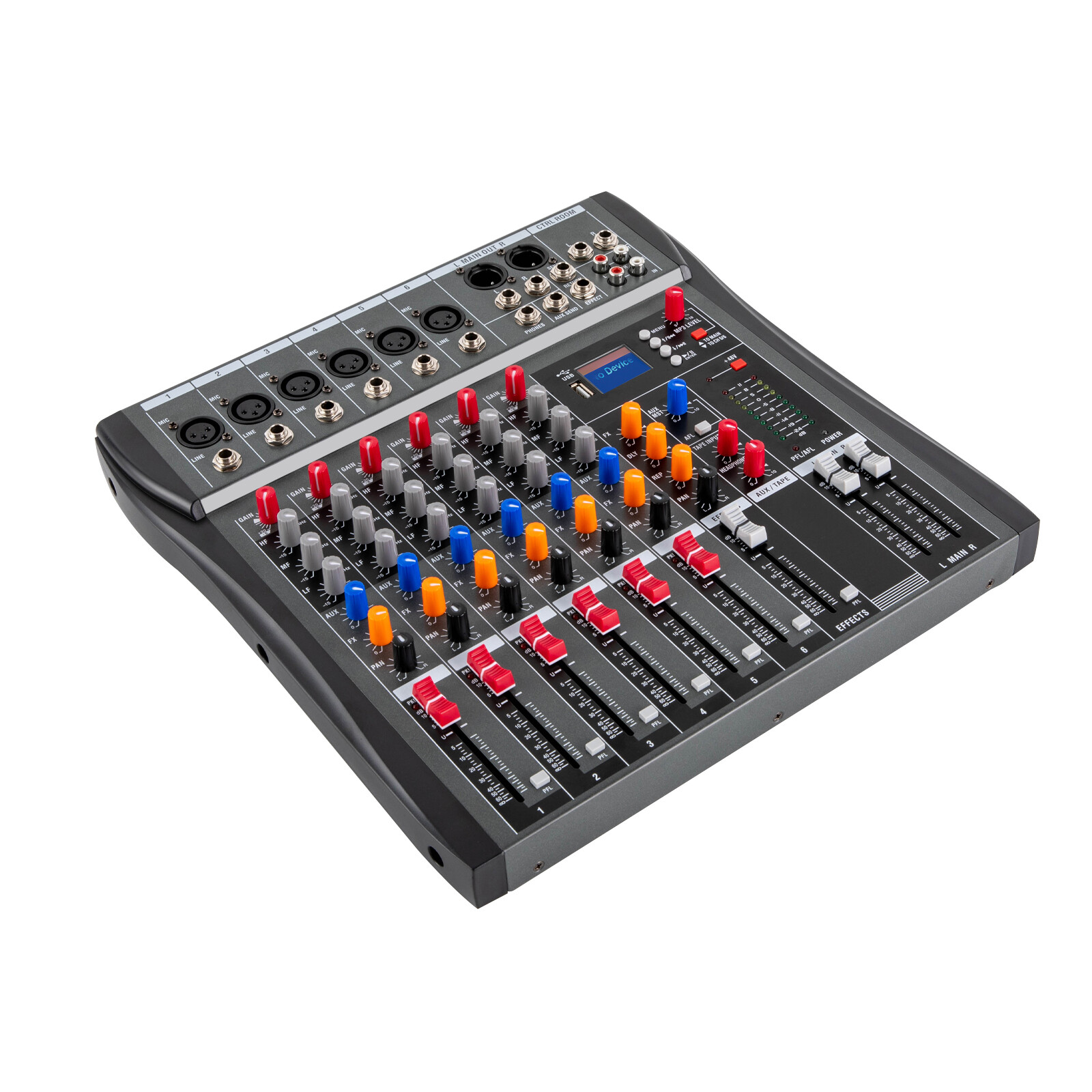 6-Channel Mixer, Professional Audio Mixer with Stereo Input, Sound Mixer for DJ, Karaoke, Band, Live Performance, Studio Recording