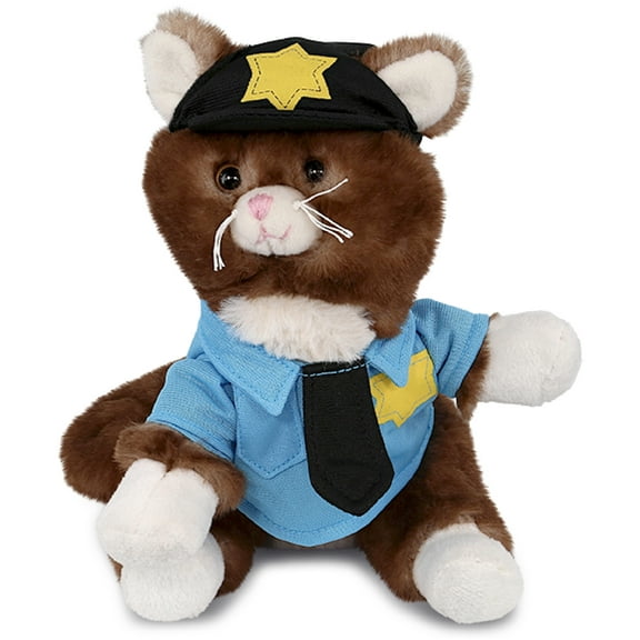 DolliBu Brown Cat Police Officer Plush Toy - Super Soft Brown Cat Cop Stuffed Animal Dress Up with Cute Cop Uniform and Cap Outfit - 7 Inches