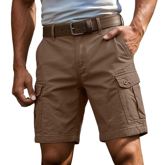CAIVO Men's Cargo Shorts With Pockets Fashion Loose Fit Solid Color Lightweight Outdoor Camping Casual Summer Everyday Wear Comfort Party Bottoms,Brown,L