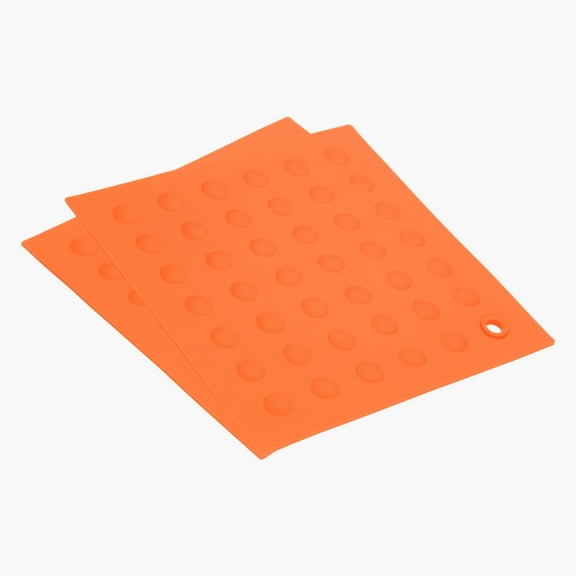 Unique Bargains Silicone Trivet Mats 2pcs, Square Dots Hot Pan Pads Dish Drying Mat for Kitchen Counter Table Orange