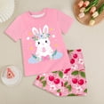 thumbnail image 2 of Gubotare Little Girl Pajamas Girls Ruffle Short Sleeve Button Front Top with Ruffle Short, 2-Piece Pajama Set Size 6-7 (Hot Pink,6-7 Years), 2 of 4