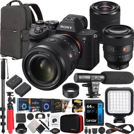 Sony a7 IV Full Frame Mirrorless Camera Body with 2 Lens Kit FE 50mm F1.2 GM G Master + 28-70mm ILCE-7M4K/B + SEL50F12GM Bundle w/ Deco Gear Backpack + Monopod + Extra Battery  LED and Accessories