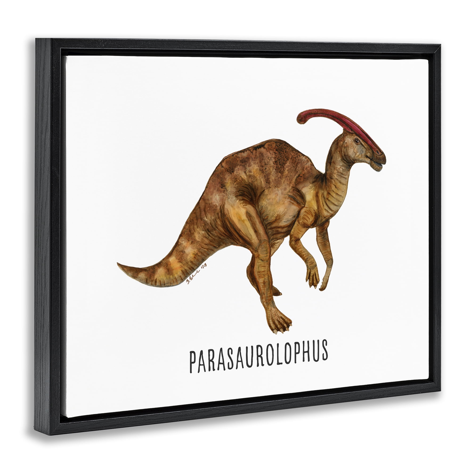 Stupell Industries Parasaurolophus Dinosaur Learning Animals Painting Black Floater Framed Canvas Art Print Wall Art, 31 x 25