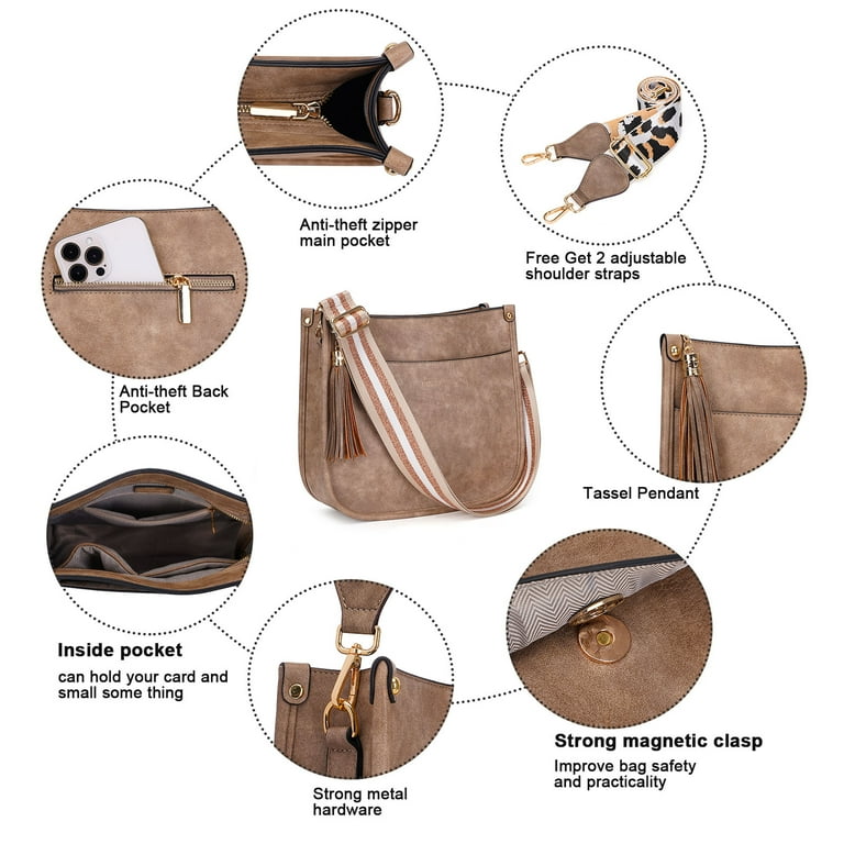 HKCLUF Crossbody Bags for Women Designer Leather Hobo