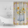 thumbnail image 2 of Shower Curtain Bathroom Set Watercolor Daisy Flower Leaves Waterproof Fabric Shower Curtains with Grommets&Hooks Floral Bottle on Burlap Privacy Bath Curtain for Bathtub 72x84in, 2 of 7