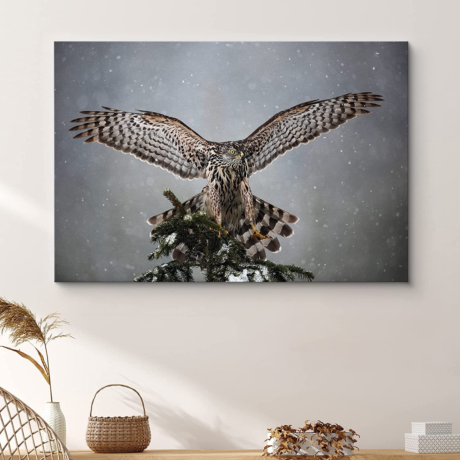 PixonSign Framed Wall Art Print Owl Lands on Forest Tree Animals ...