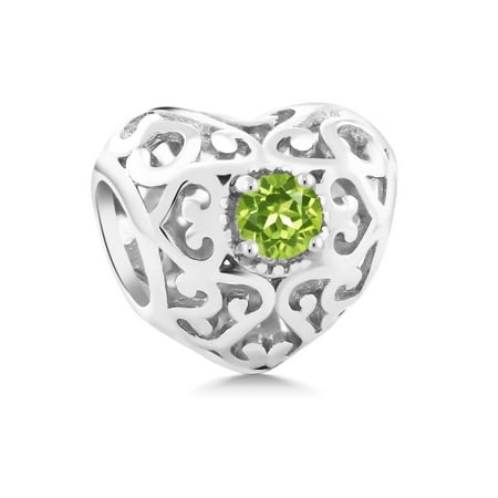 Green Claddagh Charm - 0.24 Ct Green Peridot August Birthstone 925 Sterling Silver Bead Charm