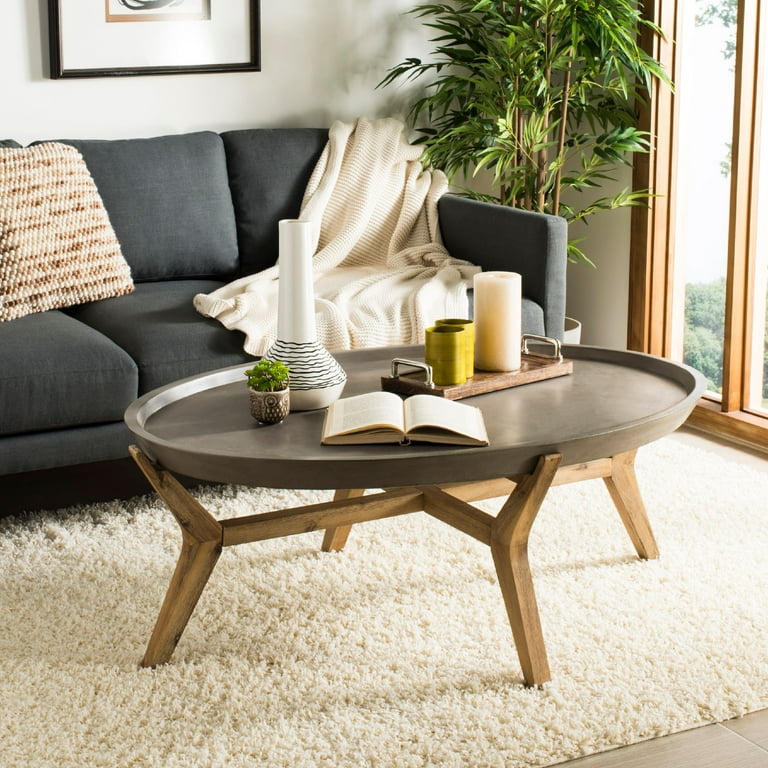 Safavieh Acacia Wood Outdoor Oval Coffee Table Dark Grey Walmart