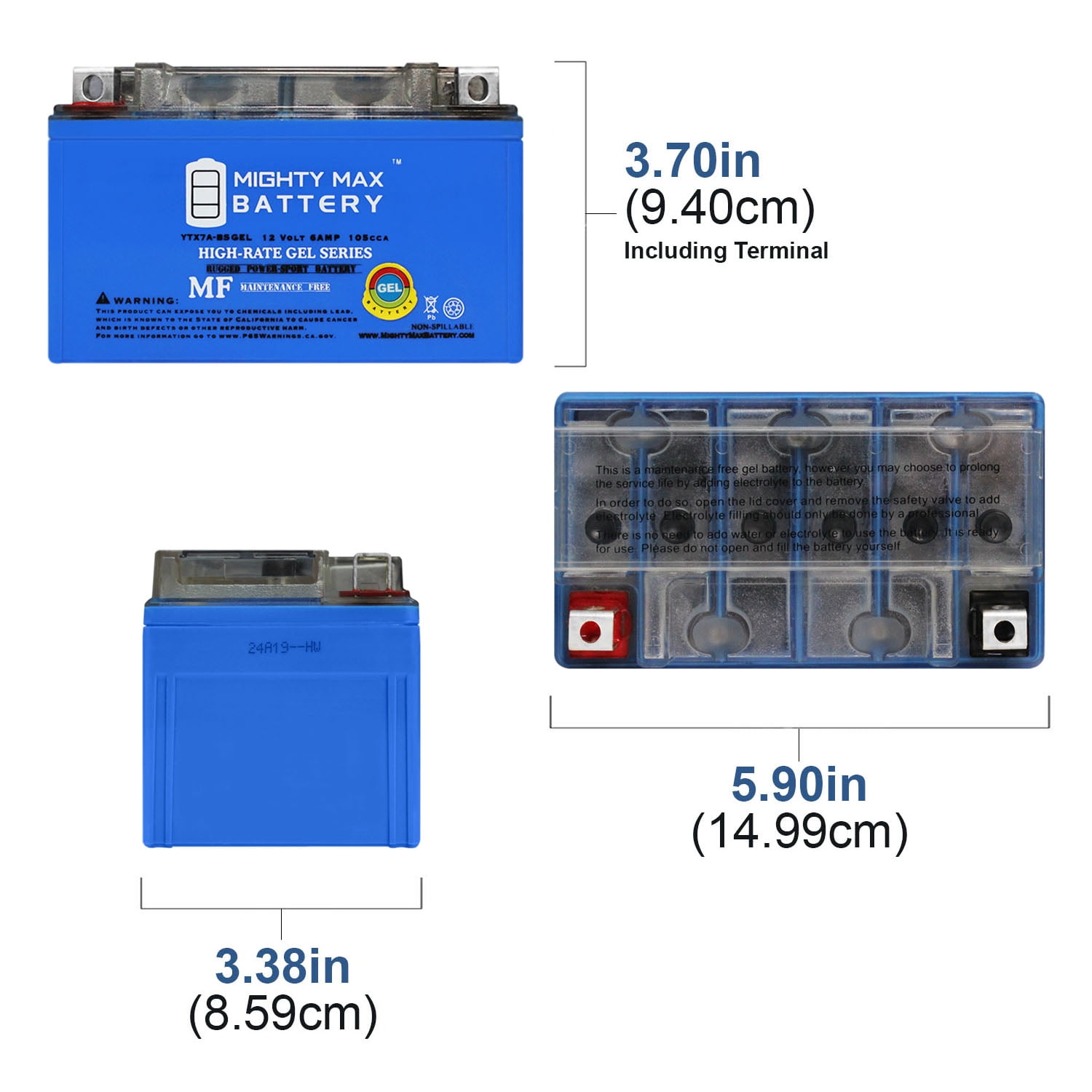 Batterie Scooter - SYM ORBIT 50 4T. de 2009 à 2017 YTX7A-BS étanche AGM 12V  / 6Ah