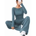thumbnail image 2 of Women'S 2 Piece Matching Lounge Set Long Sleeve Boat Neck Top Wide Leg Pants Casual Sweatsuit S, 2 of 9