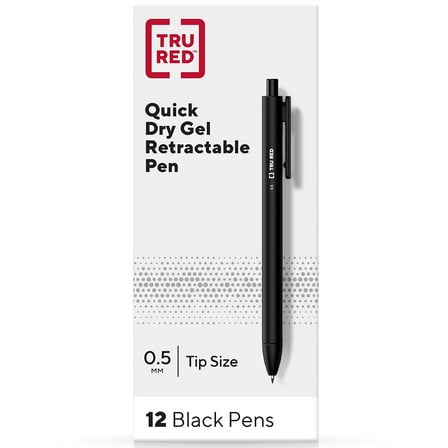 Staples TRU RED Retractable Quick Dry Gel Pens Fine Point 0.5mm Blk Dozen TR54489