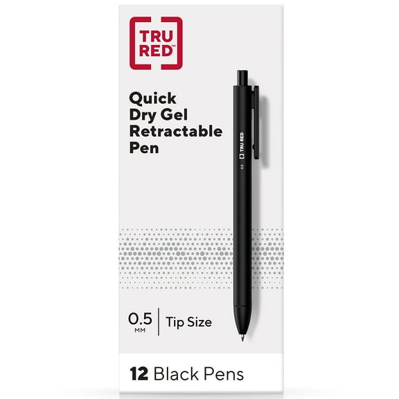 Staples TRU RED Retractable Quick Dry Gel Pens Fine Point 0.5mm Blk Dozen TR54489