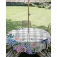 thumbnail image 3 of Outdoor Tablecloth with Umbrella Hole Zipper Watercolor Flowers Round Tablecloth 60" Waterproof Outside Table Cloth Spring Butterflies Floral Gray Plaid Patio Table Cover Tablecloths for Picnic Party, 3 of 8