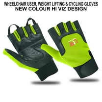 Wheelchair User Gloves Mobility Disability Fingerless Long Thumb Leather Palm for Men and Women Workout Weight Lifting, Cycling, Driving Gloves New Design Unisex Hi Viz M