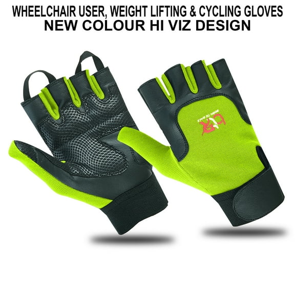 Wheelchair User Gloves Mobility Disability Fingerless Long Thumb Leather Palm for Men and Women Workout Weight Lifting, Cycling, Driving Gloves New Design Unisex Hi Viz S