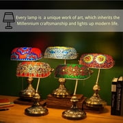 Vintage Bankers Desk Lamp with Turkish Mosaic & Brass Base, Classic Office Desk Light for Study, E26 Bulb Compatible Table Lamp