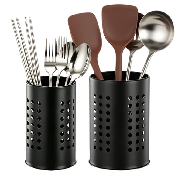 2Pcs Stainless Steel Kitchen Utensil Holder, Large Cooking Utensil Crocks for Kitchen Counter, Kitchen Utensil Drying Cylinder, Cooking Utensil Organizer for Spatula, Spoon