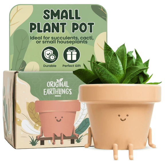 Original Earthlings Sitting Plant Pot - 4 inch Cute Small Plastic Indoor Planter with Drainage
