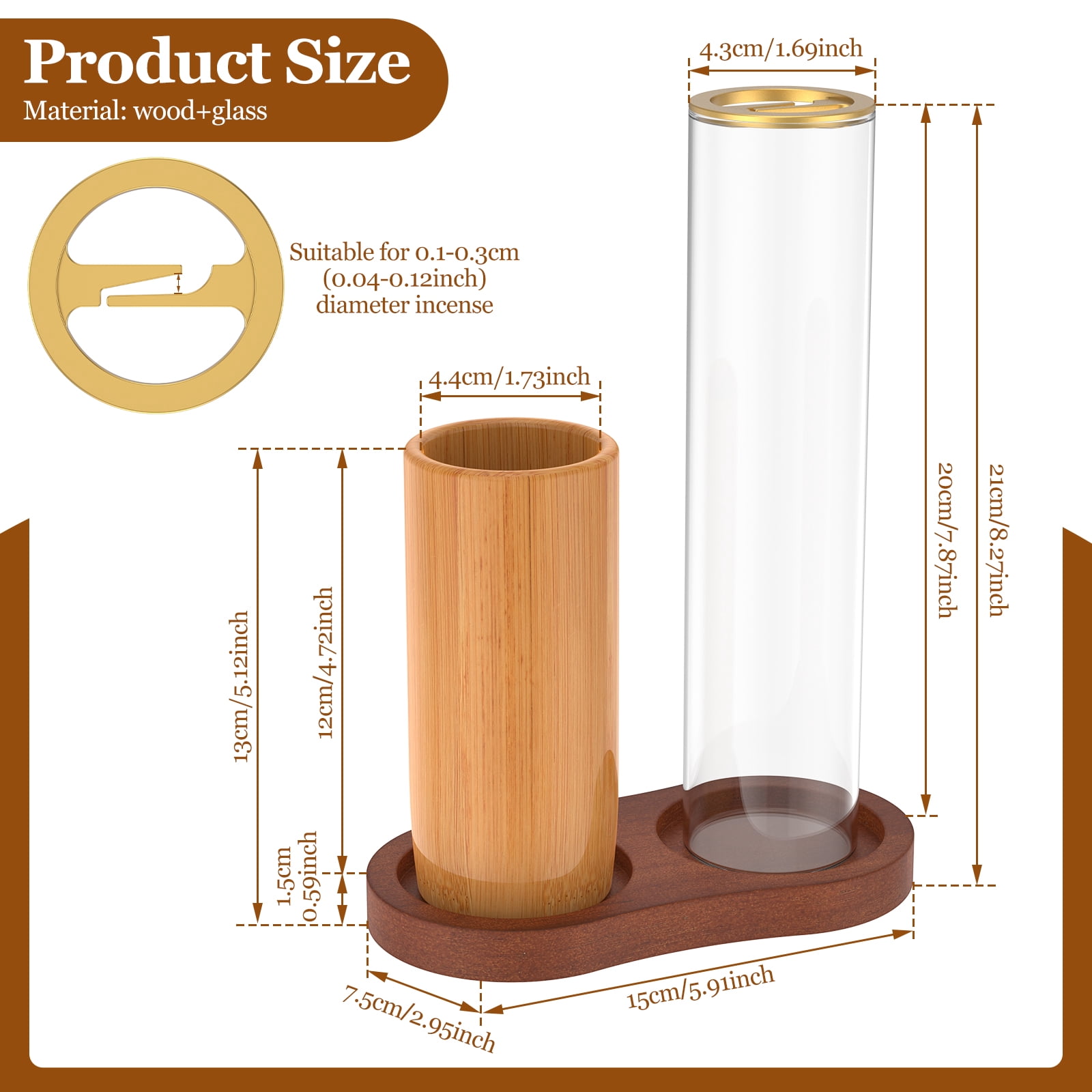 Grusce Wooden Upside Down Incense Holder Elegant Incense Stick Burner Holder with Ash Catcher for Home Office Yoga Living Room