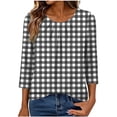 thumbnail image 2 of Xdegoge Womens 3/4 Sleeve Tops and Blouses Casual Plaid Print Crewneck Pleated Tops Comfortable Fall Fashion Loose Daily Tees, 2 of 5