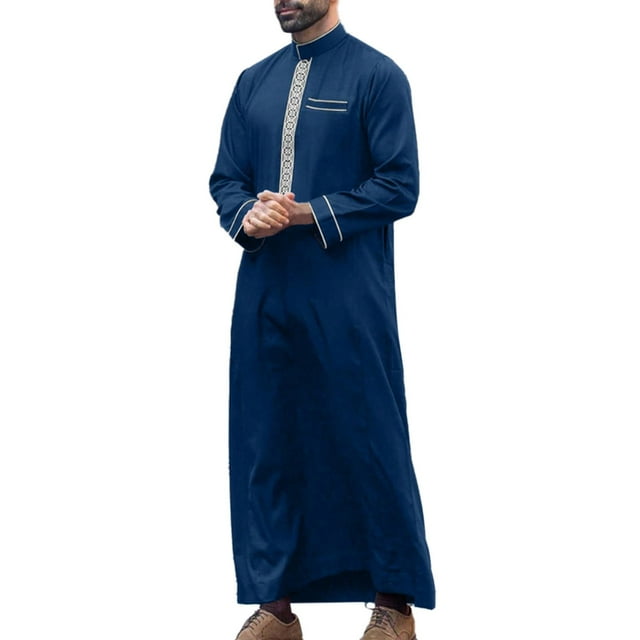 2025 Chemises pour Hommes Musulman Combinaison à Manches Longues pour Hommes Chemise Brodée Col Montant Justaucorps Arabe pour Hommes