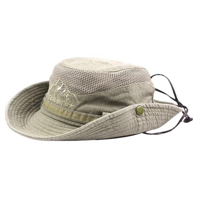 Mens Bucket Cap With Adjustable Strap Sun Protection Breathable Fisherman Hat For Outdoor Hiking