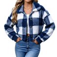 thumbnail image 4 of Maplenight Cropped Fleece Jacket Women Collared Plaid Button Down Winter Coat with Pockets Soft Warm Cozy Casual Work Office Jackets, 4 of 7