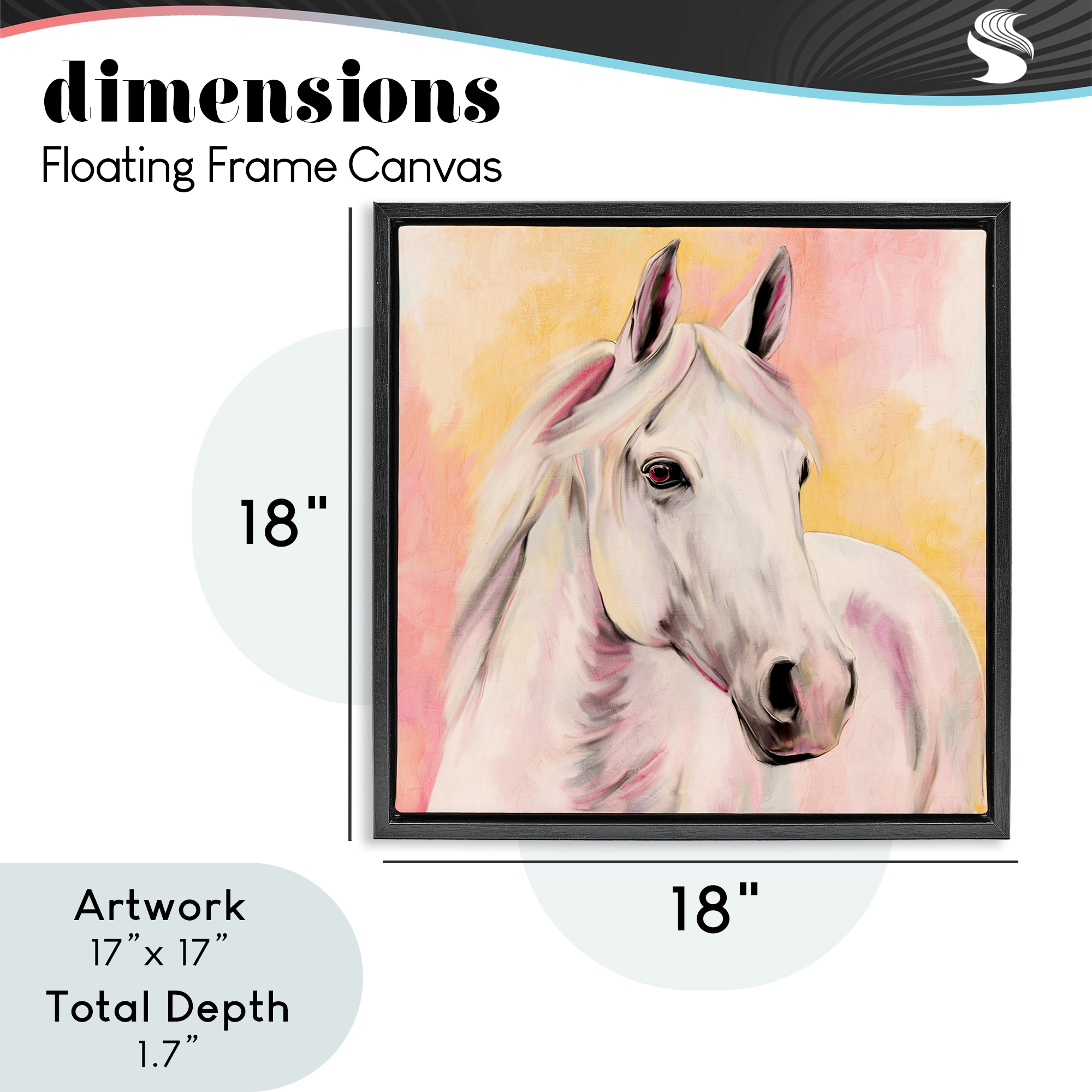 Sunset White Horse Black Framed Floater Canvas Wall Art, design by Kim Allen