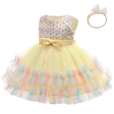 

Toddler Kids Girl Dress Print Sleeveless Party Hoilday Costome Court Style Tulle Mesh Dress Hairband Princess Clothes Party Dresses
