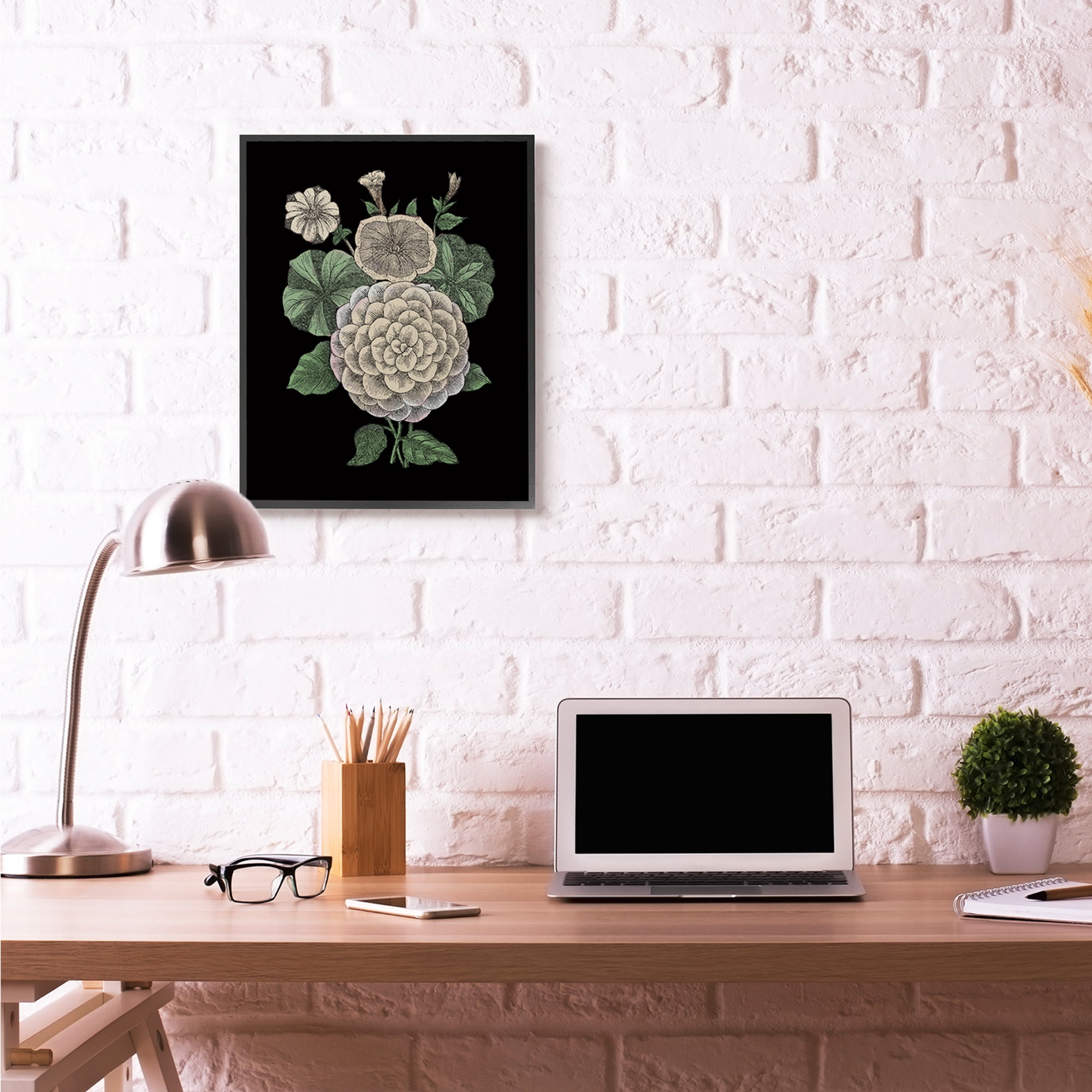 Stupell Industries Yellow Flowers On Black Drawing Design Framed Wall Art by The Saturday Evening Post, 24" x 30", Black Framed