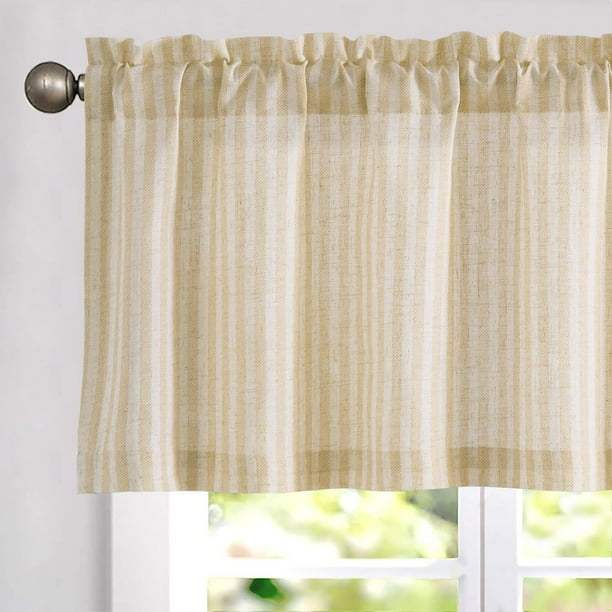 Cortina Jinchan Valance de lino texturizado a rayas, 41 x 16 cm, color beige